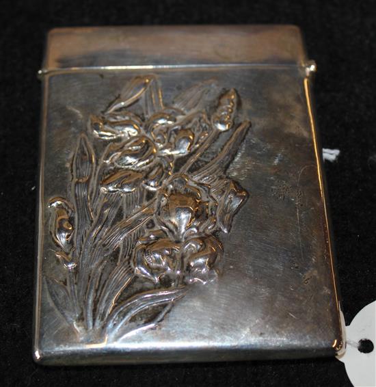 Art Nouveau Sterling silver card case, embossed with irises